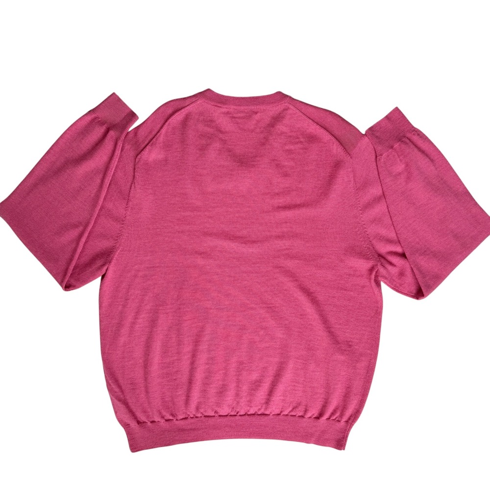 Merino Wool V-Neck Sweater Mens XL Raspberry Red Classic Old Money Quiet Luxury - Picture 8 of 12